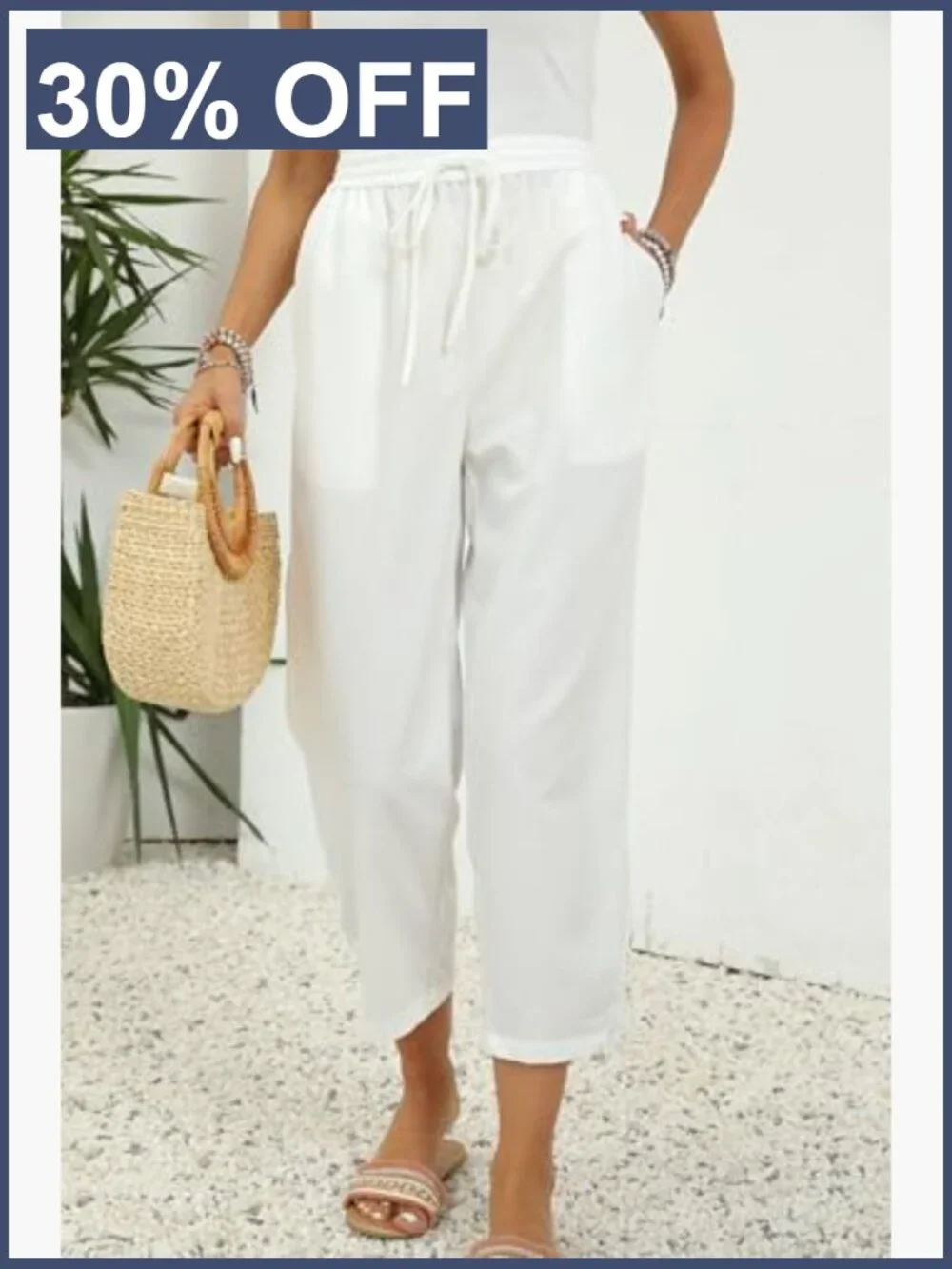 Casual Drawstring Elastic Waist Wide Leg Pants with Pockets - Picture 3 of 7